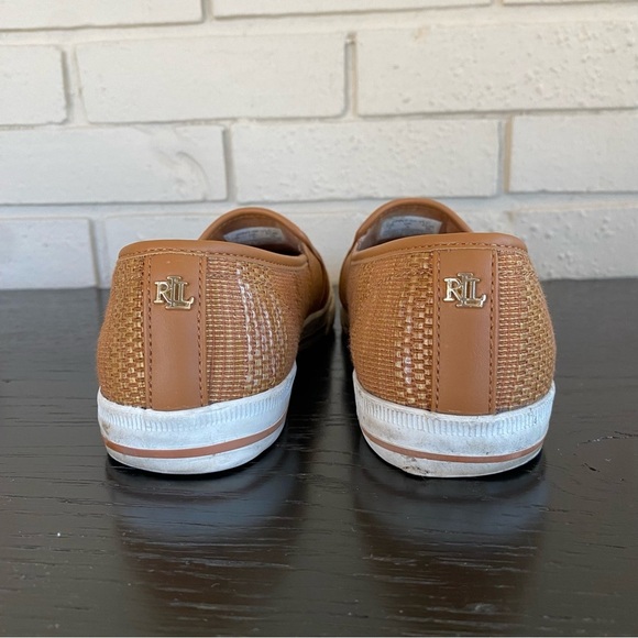 Ralph Lauren Jinny Shoes 7 Camel Weave Slip On Loafer Country Club Cape Cod - Picture 4 of 7
